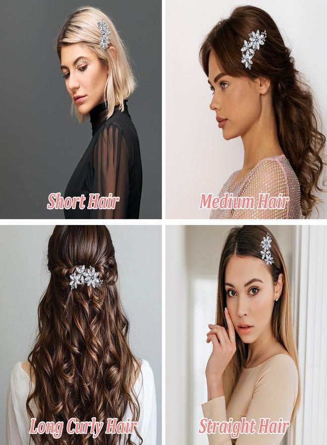 MBAIYO 2Pcs Crystal Flower Hair Clips, Silver Rhinestone Hair Pins Rhinestone Bridal Hair Accessories Diamond Hair Clips Floral Style Wedding Headpiece for Brides Women Girls - Image 2